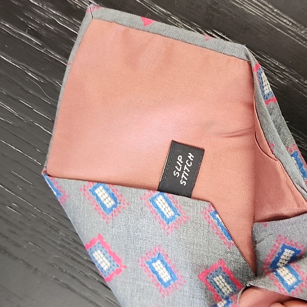 YSL VINTAGE 80s YVES SAINT LAURENT Mens Silk Tie Suit Gray Geometric Retro - Picture 10 of 13